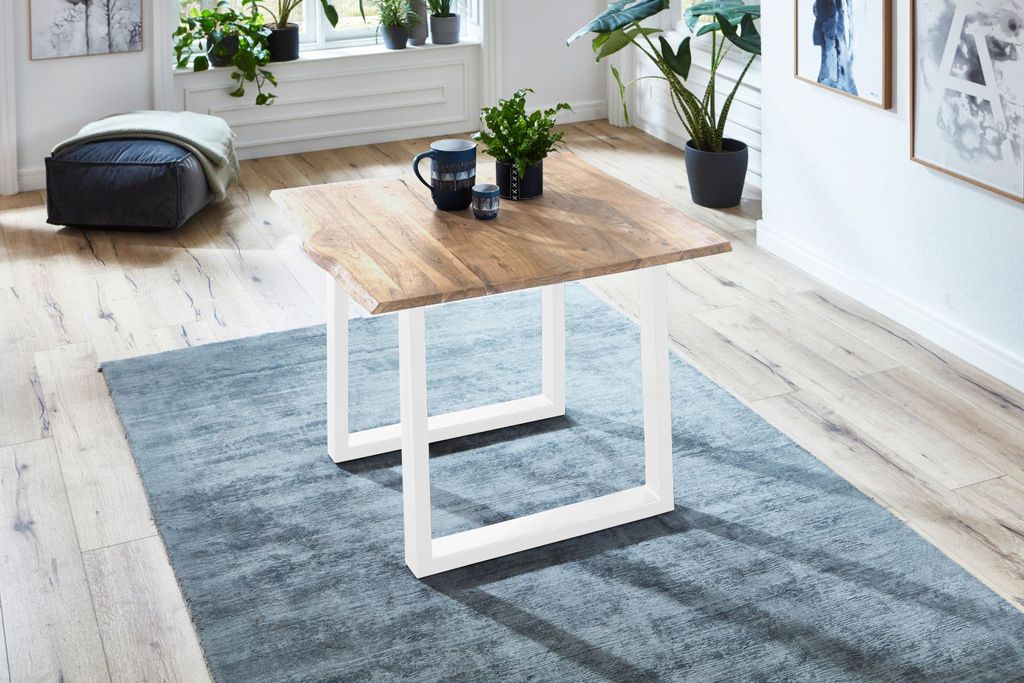 Esstisch Baumkante Akazie eichenfarben 80 x 80 weiß NOAH Produktbild 