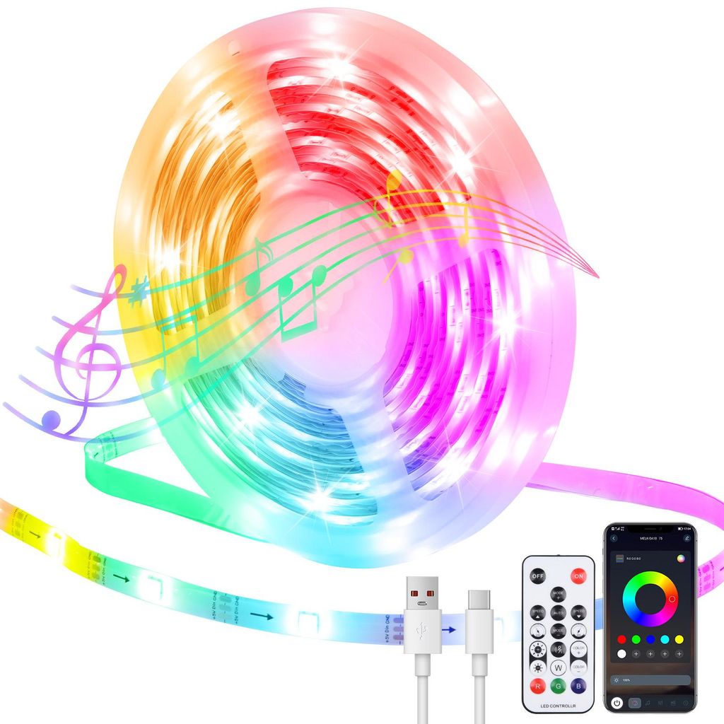 5m RGB LED Streifen mit Bewegungsmelder App Steuerung Musik Sync Dimmbar Lichtleiste USB Lichtband mit Fernbedienung