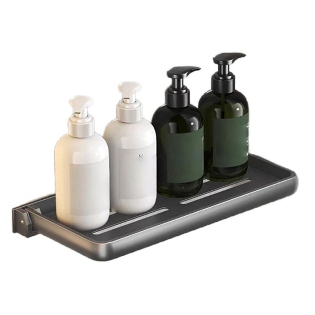 Klappbares Wandregal ohne Bohren – Einfache Aluminium Ablage, wasserfest, platzsparend, vielseitig, belastbar, grau, 30cm