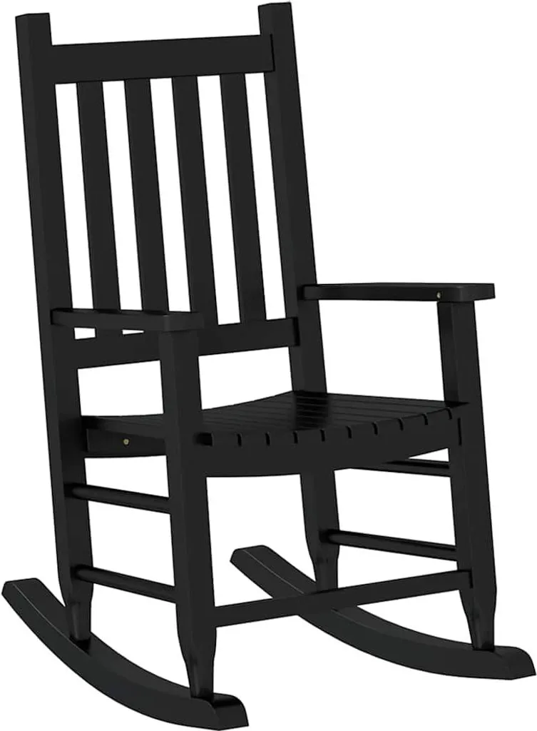 Fauteuil à bascule enfant noir en bois massif pour coin lecture cosy