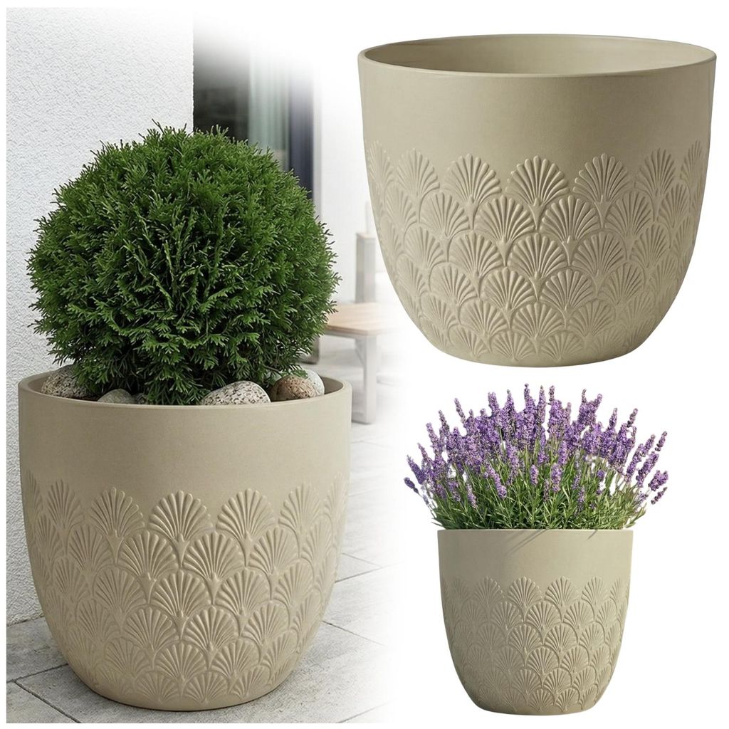 Pflanzkübel Melody 40 cm Beige - Blumentopf mit Bewässerungssystem, Frostbeständig, Balkon Terrasse Blumentopf für drinnen und draußen