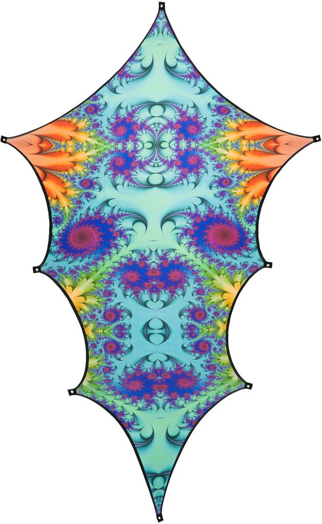 PSYWORK Schwarzlicht Segel Elasthan Drache "Fractal Wonderland Blue", 3,75x1,85m