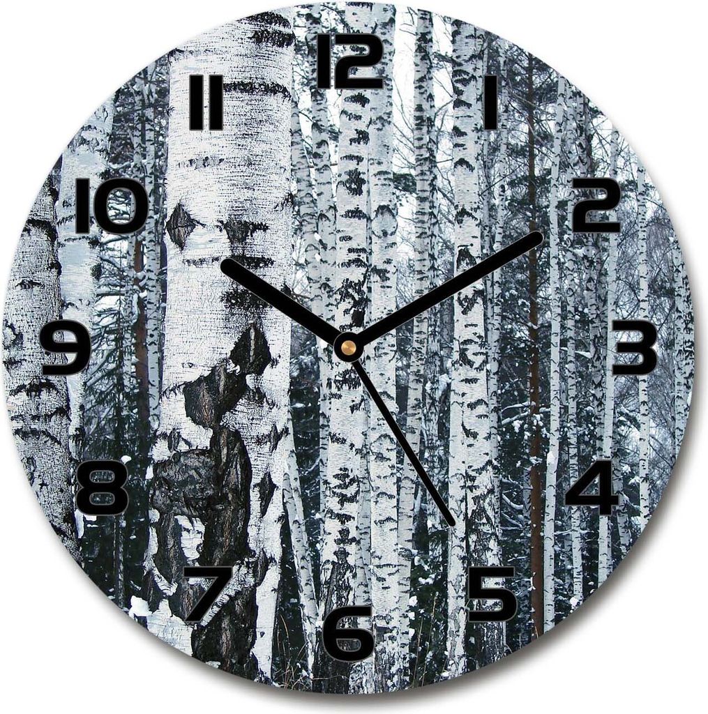 Wanduhr aus Glas 30fi Glasbild Glasuhr Gehärtetes Glas - schwarze-zeiger - Birch trees