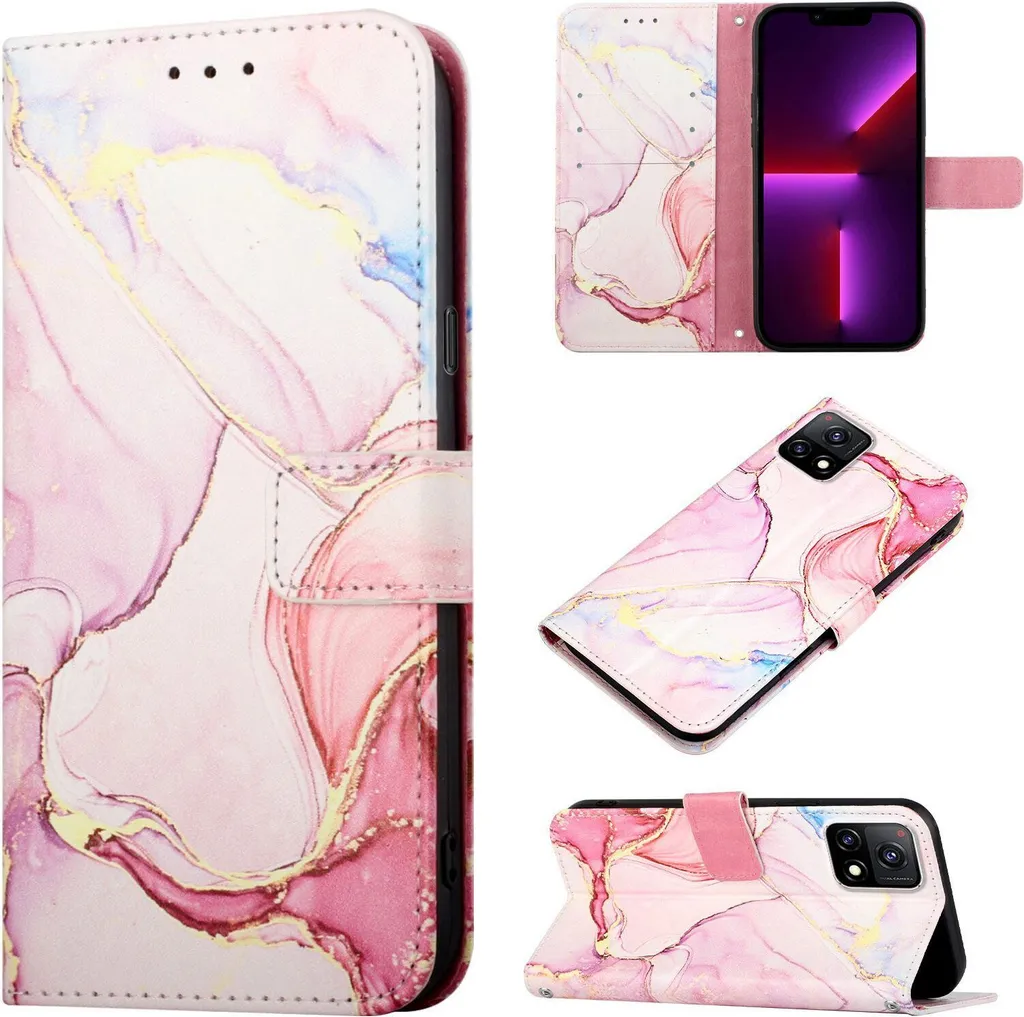 Custodia Marmo Rosa per VIVO Y31S 5G - Portafoglio Elegante in Pelle