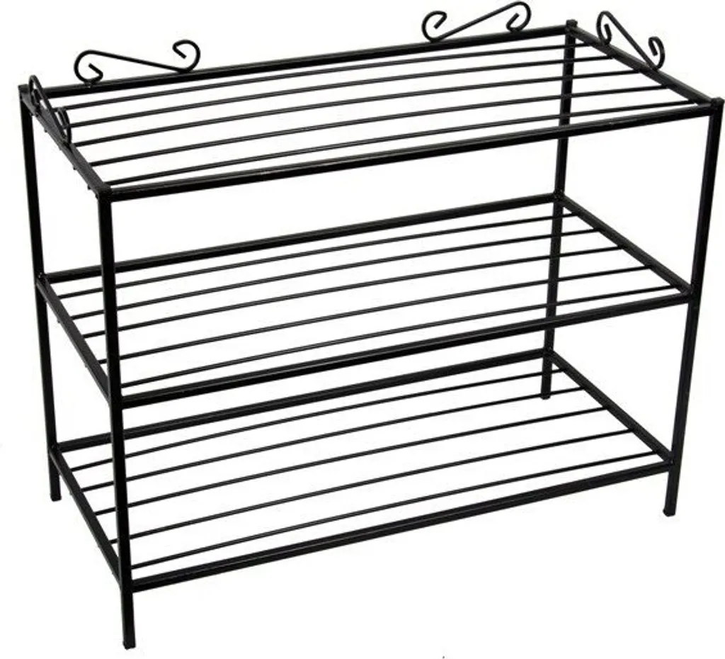 Banc à chaussures 3 étages en métal noir pour rangement d'entrée