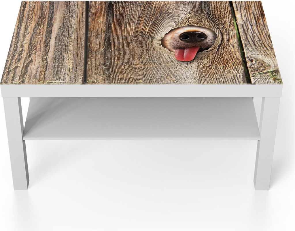 DEQORI Couchtisch 90x55 cm Weiß 'Neugierige Hundeschnauze' Glas Beistelltisch
