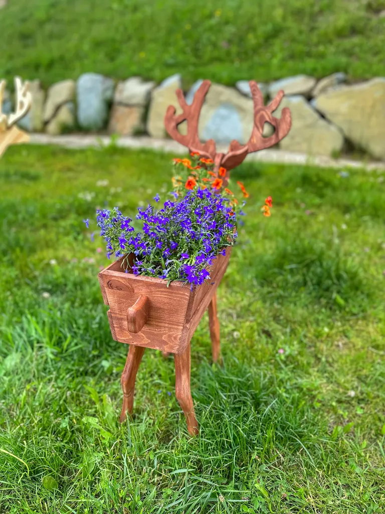 Support de fleurs cerf bois marron - Jardinière sculptée design rustique - 6