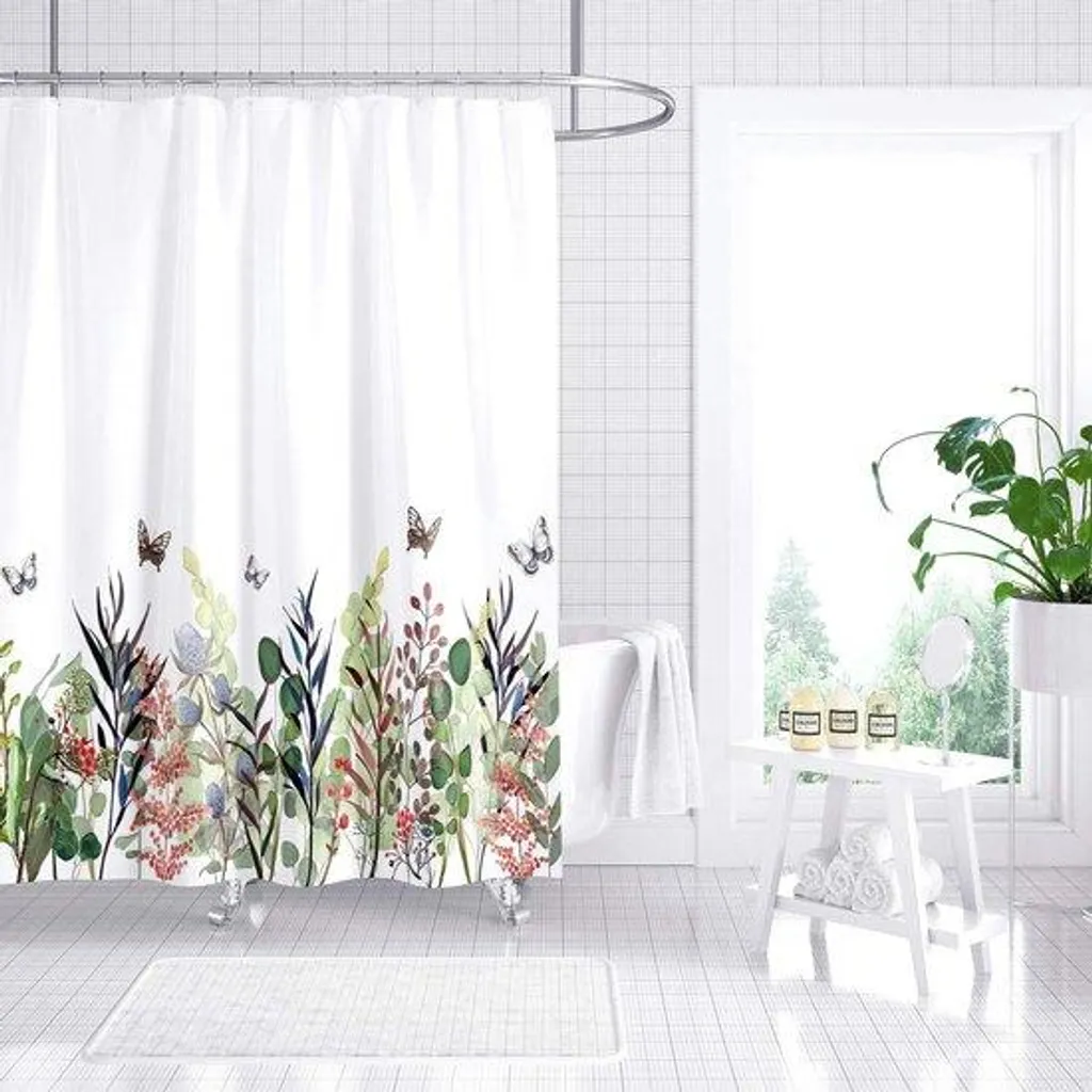Rideau de douche lavable anti-moisissure aux motifs fleurs colorées