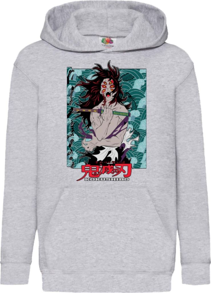 Kinder Kapuzenpullover Demon Anime Slayer Kokushibo 001, 9-11 Jahr - 140 / Grau