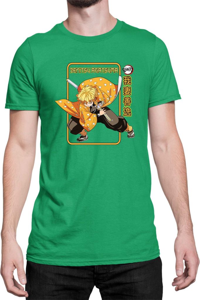 Herren T-Shirt Demon Anime Slayer Kimetsu No Yaiba Zenitsu Agatsuma Pose, Man S / Grün