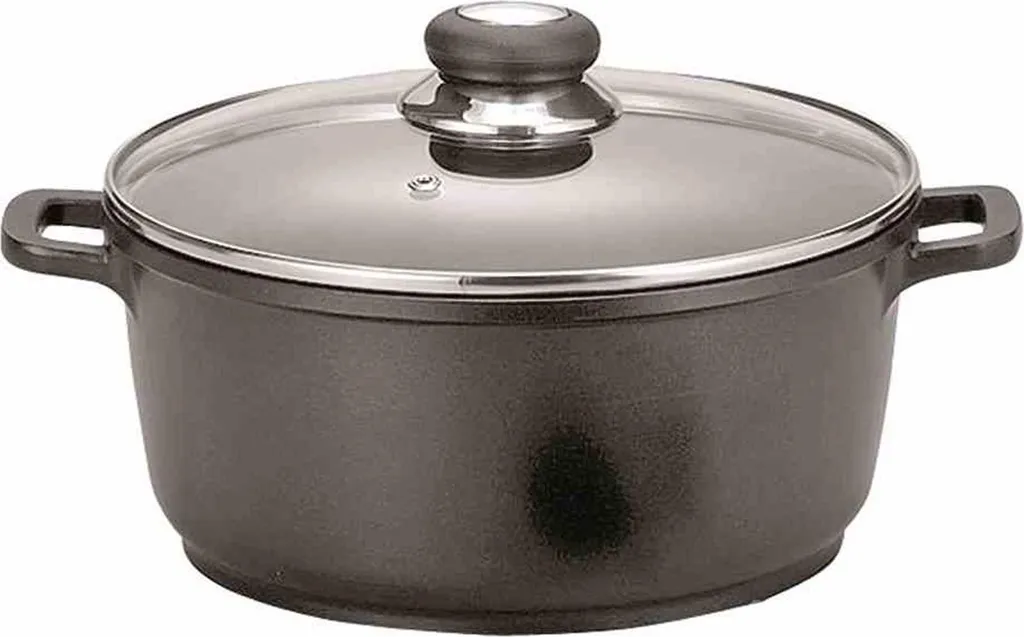 Marmite Krüger Delta 24cm en fonte d'aluminium avec couvercle en verre