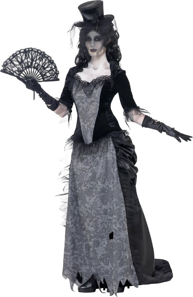 Geister-Braut-Kostüm für Damen Schwarze Witwe Halloween Damenkostüm schwarz-grau
