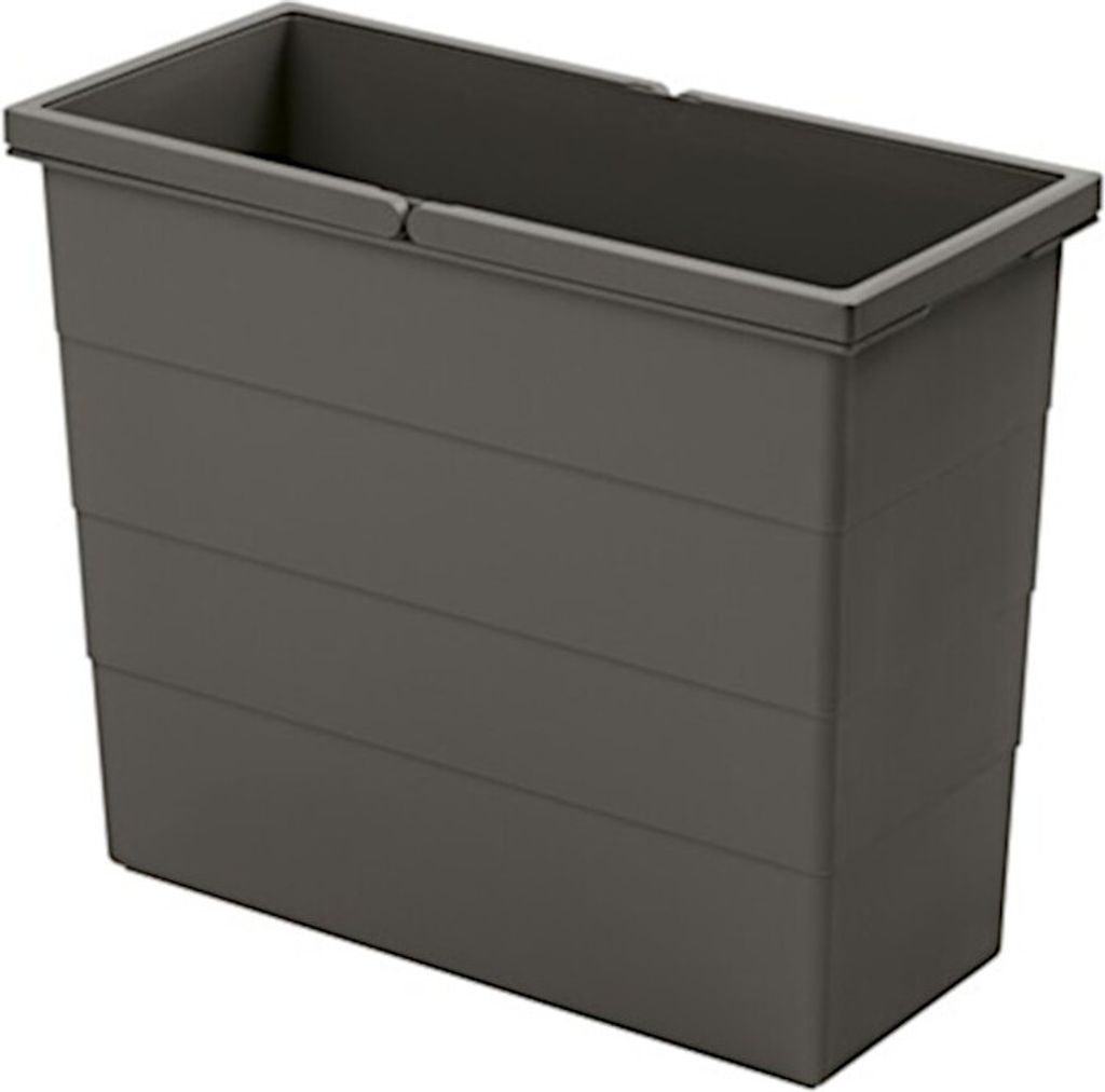 A dark gray rectangular trash can insert is shown against a white background.