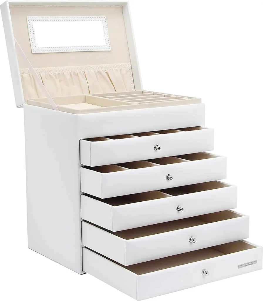 Fini les Bijoux Emmêlés avec ce Coffret Blanc Seelux à 5 Tiroirs et Miroir