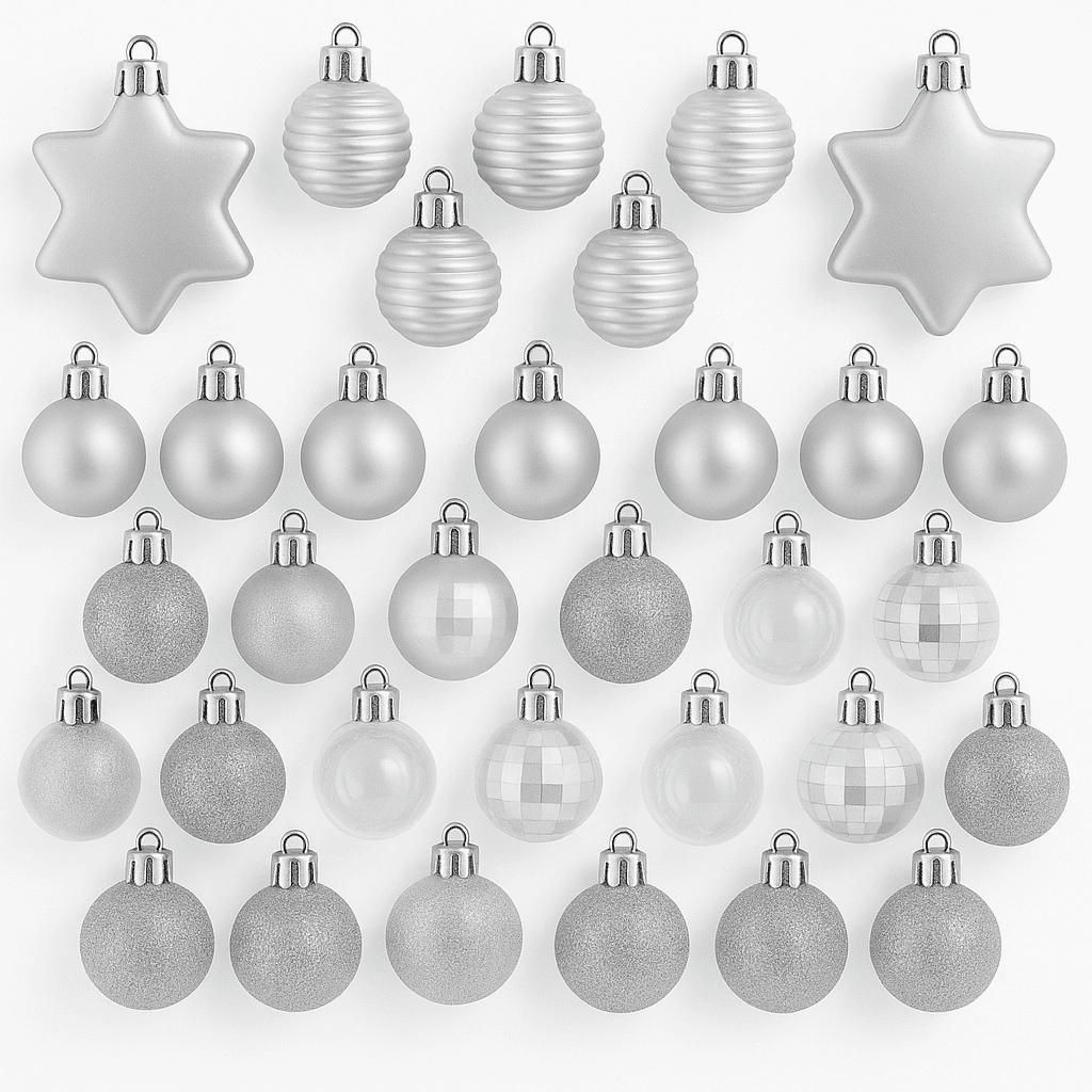 132 Weihnachtskugeln Silber Christbaumkugeln Set Christbaumschmuck Baumschmuck