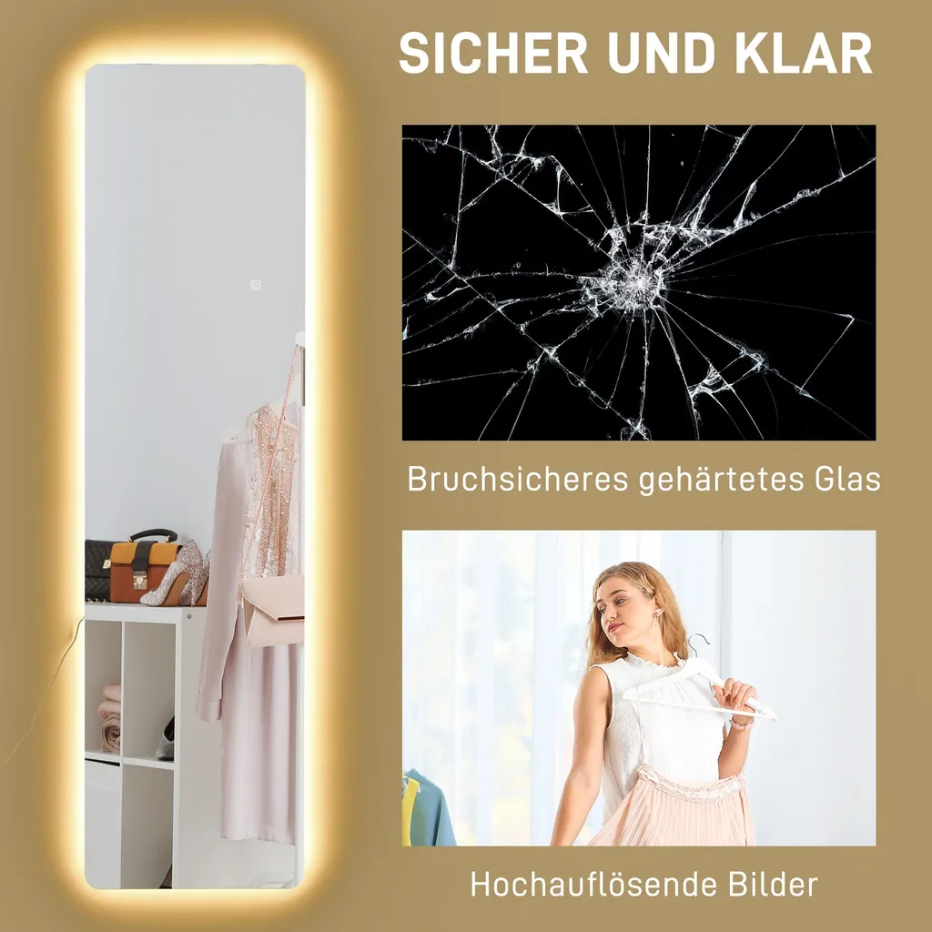 Miroir en pied HOMCOM 150 x 40 cm avec éclairage LED blanc intégré - 9