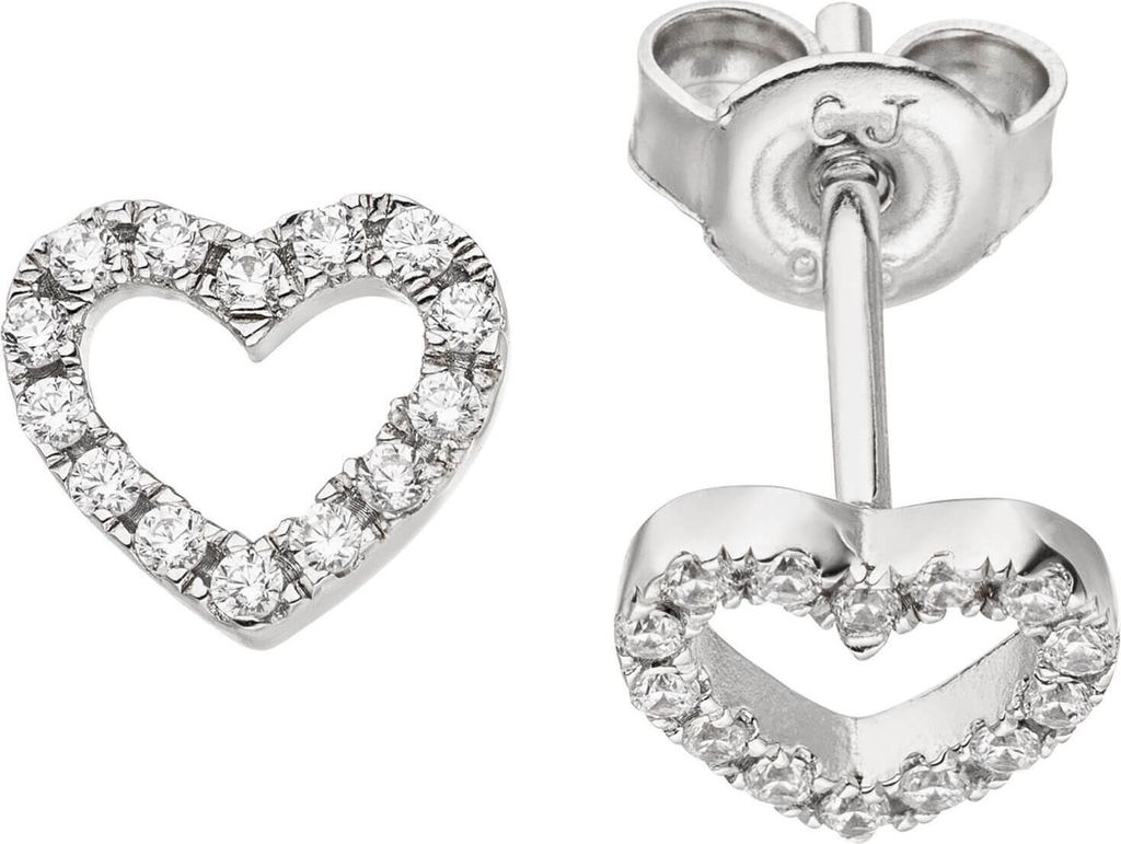 Ohrstecker Ohrringe Herz Herzchen mit weißen Zirkonia, 925 Silber rhodiniert