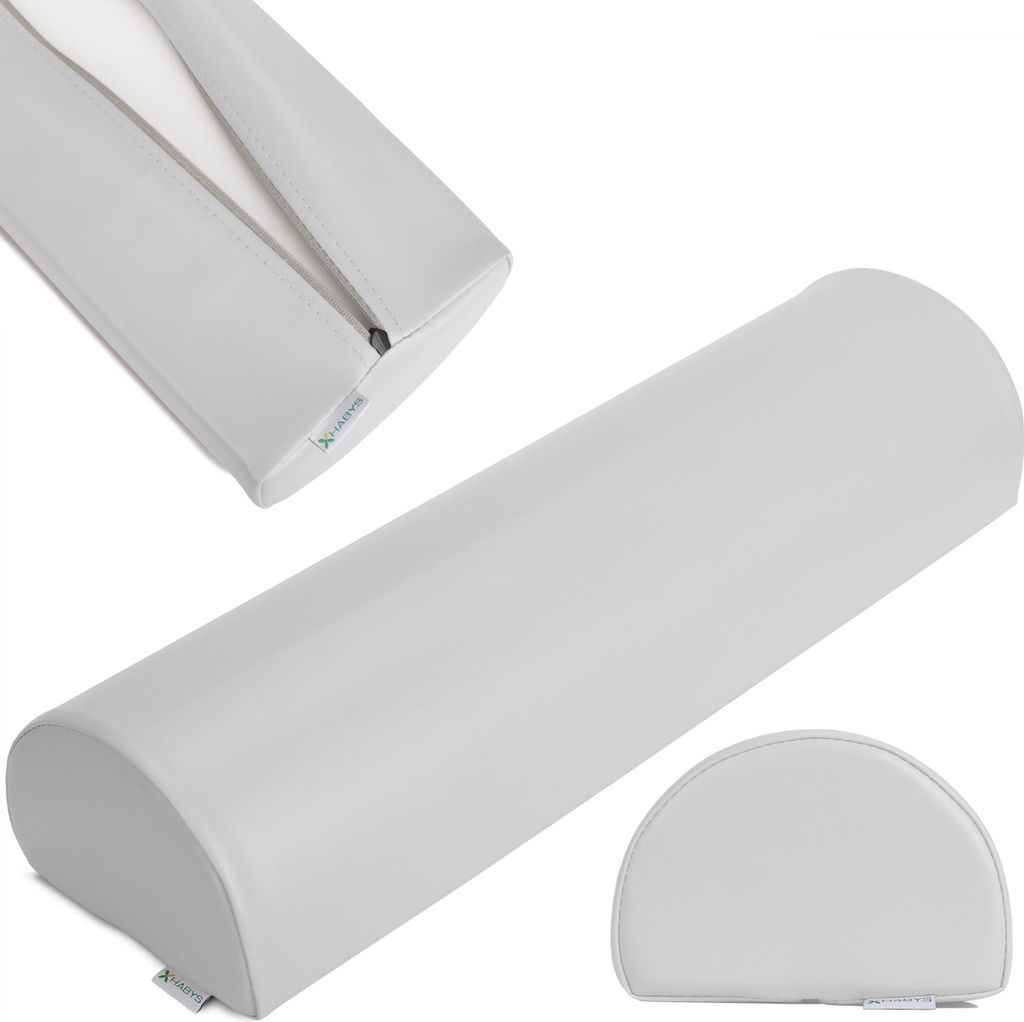 Habys Lagerungsrolle Halbrund, Nackenrolle, Knierolle, Lagerungskissen | für Massage und Therapie | Kniehalbrolle, 60x18x12cm | Hellgrau