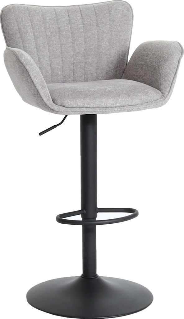 Barhocker MCW-M67, Drehstuhl Barstuhl, mit Armlehne Fußablage drehbar Stoff/Textil Eisen MVG hellgrau Fuß schwarz
