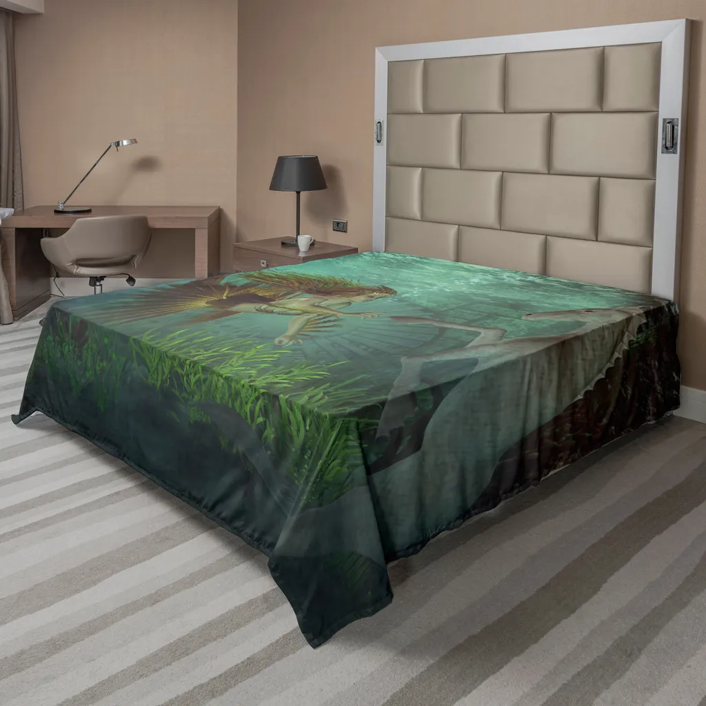 Drap de lit plat sirène ABAKUHAUS 244x205 cm en microfibre vert aqua