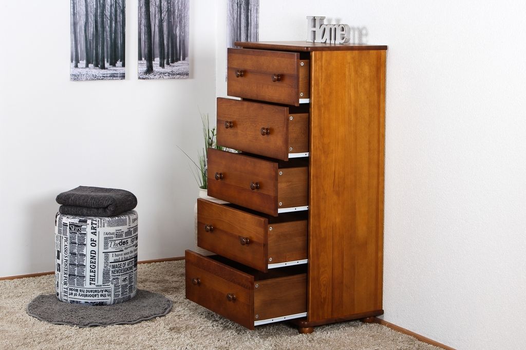 Kommode Kiefer massiv Vollholz Eichefarben Rustikal Junco 141 - Abmessungen: 123 x 60 x 42 cm (H x B x T)