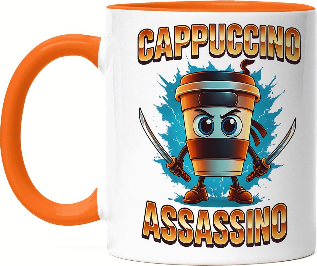 Cappuccino Assassino Tasse Orange – Lustige Kaffee Tasse für Cappuccino Fans
