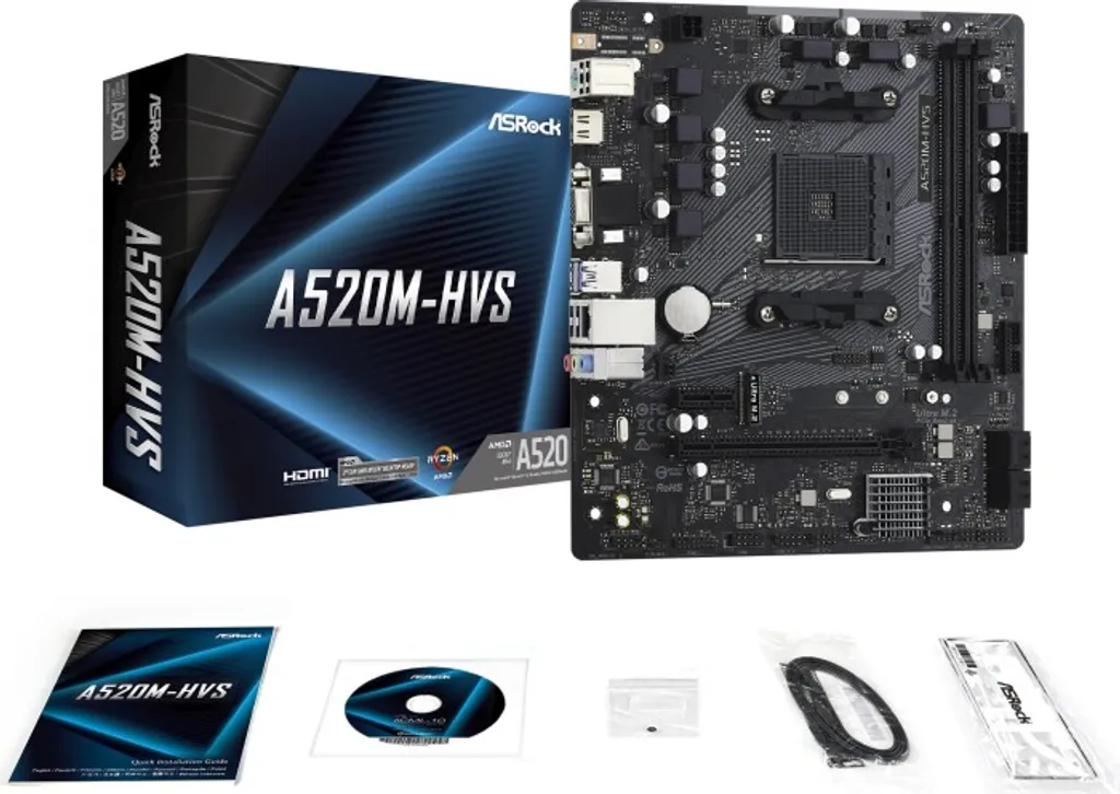 Asrock A520M-HVS Carte Mère Micro ATX Socket AM4 pour CPU AMD Ryzen - 10