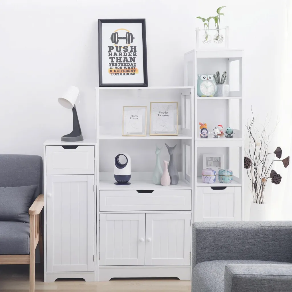 Armoire de Salle de Bain Blanche 121cm avec Tiroir de Rangement Chic