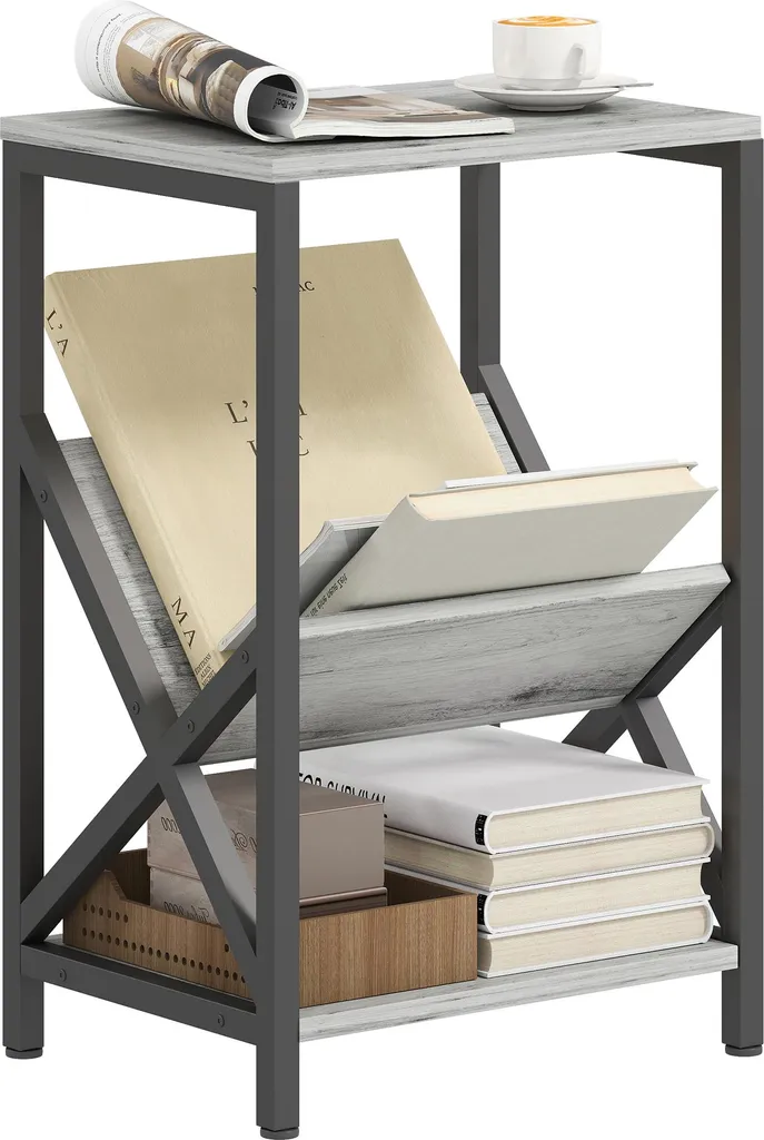 Table d'appoint étroite 40x30x61cm grise bout de canapé 3 niveaux
