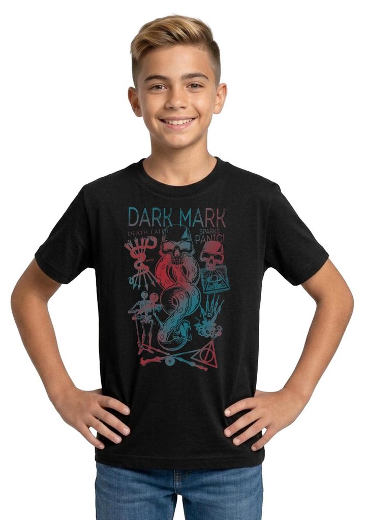 Spreadshirt Harry Potter Dunkles Mal & Horkruxe Design Teenager T-Shirt, 134/146 (9-11 Jahre), Schwarz