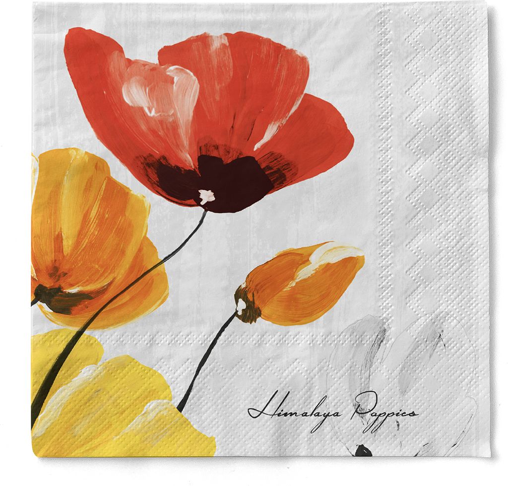 Tissue Serviette Ivonne in Grau, 3-lagig, 40 x 40 cm, 100 Stück - Mank - Mohnblumen