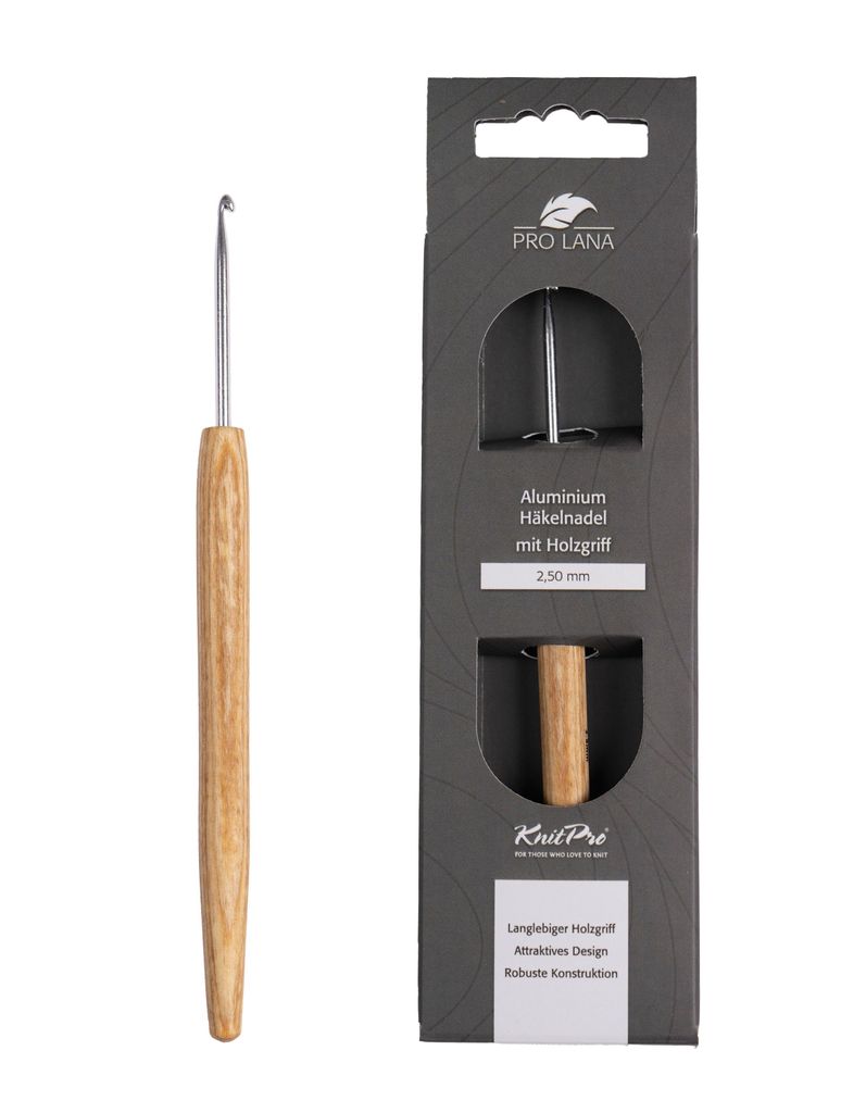 Pro Lana KnitPro NATURAL Aluminium Häkelnadel mit Birkenholzgriff 0,5 - 12 mm Durchmesser 2.5 mm