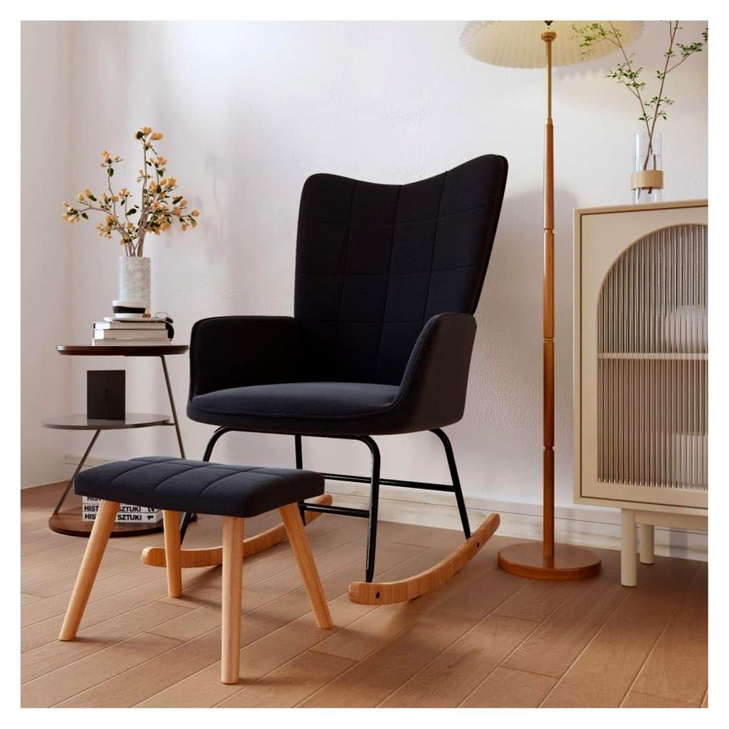 Schaukelsessel mit Hocker in Schwarz