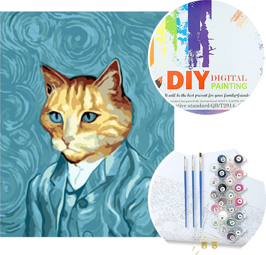 Malen nach Zahlen van gogh porträt, katze | W6337