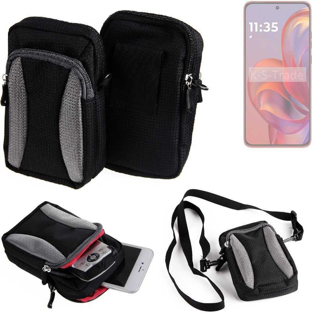 K-S-Trade Holster Schutz Hülle kompatibel mit Motorola Moto S50 Handy Hülle Gürteltasche Umhängetasche mit Zusatzfach schwarz