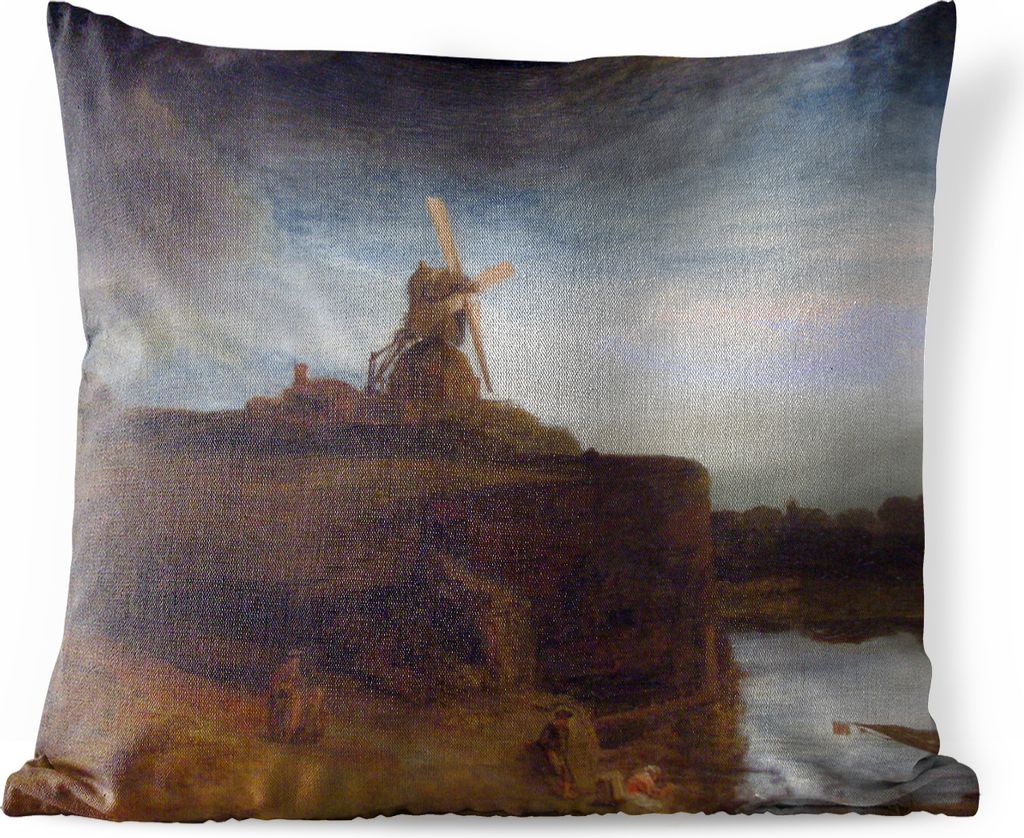 MuchoWow Outdoor Kissen - Die Mühle - Gemälde von Rembrandt van Rijn - 45x45 cm - Wetterfest - Lounge Kissen - Fotokissen - Dekoratives Kissen
