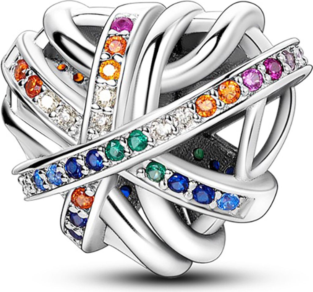 Charms Silber Anhänger Herz mit Zirkonia Beads für DIY Produktbild 