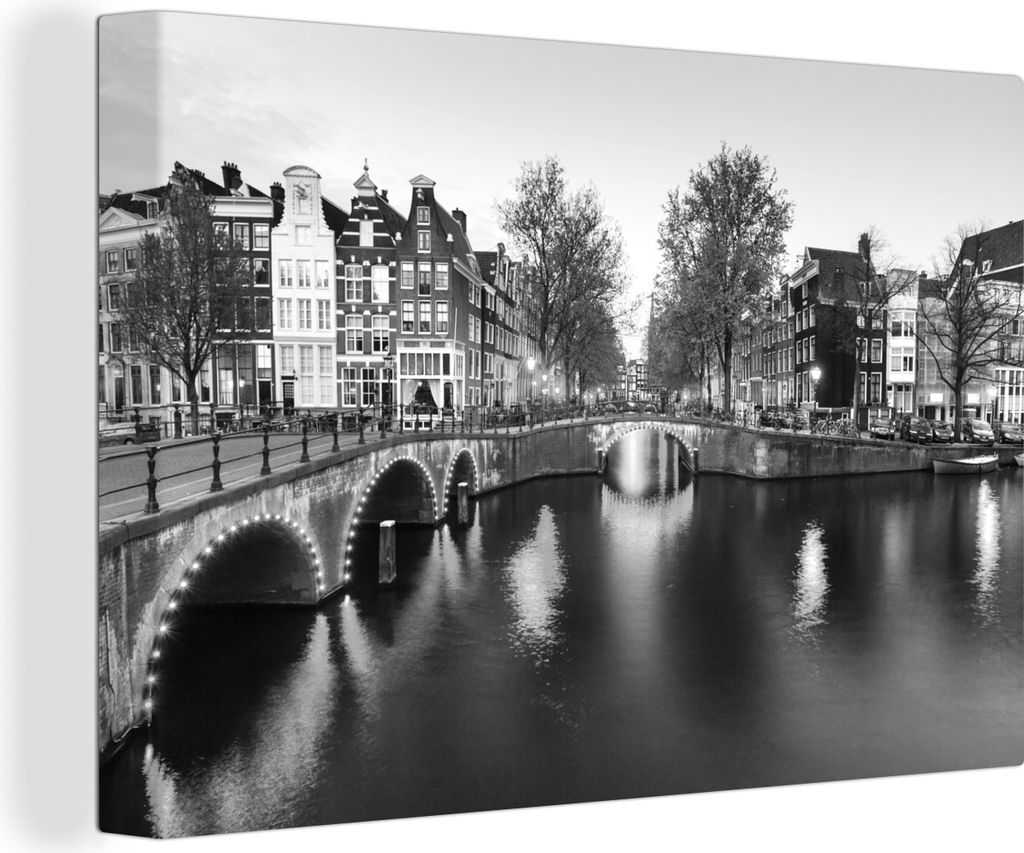 OneMillionCanvasses - Leinwandbilder - 150x100 cm, Bild der Amsterdamer Keizersgracht - schwarz und weiß, Wandbilder Kunstdruck Wanddekoration