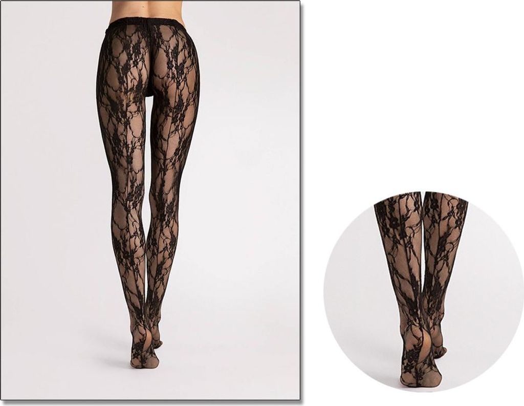 Strumpfhose aus Spitzenstoff mit Naht 4 Black