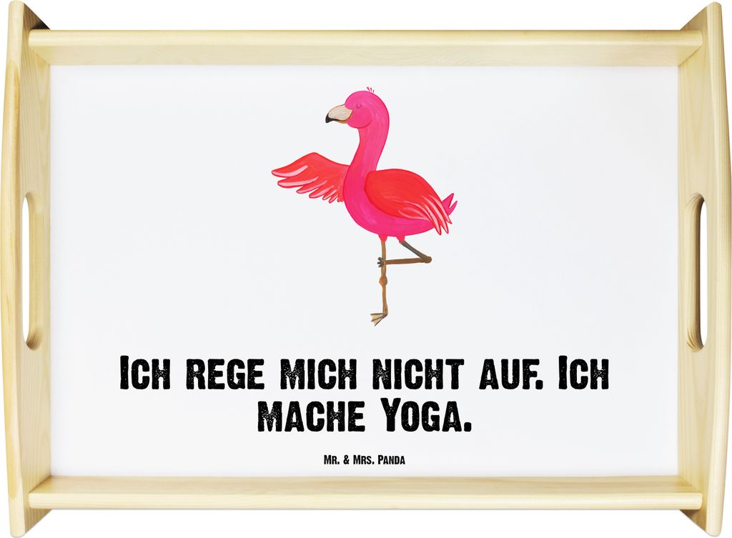 Mr. & Mrs. Panda Bett-Tablett Flamingo Yoga - Weiß - Geschenk, Serviertablett, Achtsamkeit, Entspannung, Rosa, Namaste, Deko Tablett, Holztablett,...
