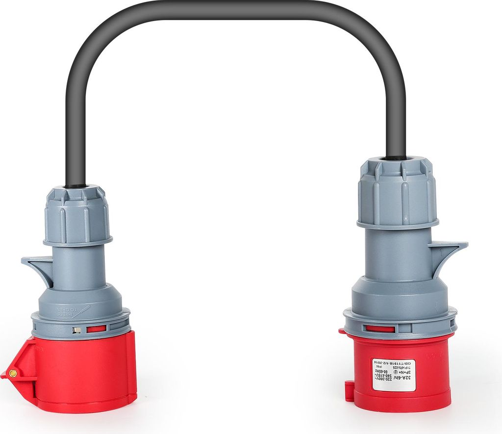 CEE Adapter 32A Stecker auf 16A Kupplung – 5-poliger Starkstromadapter mit 1 Meter Gummikabel für Industrie und Freizeit