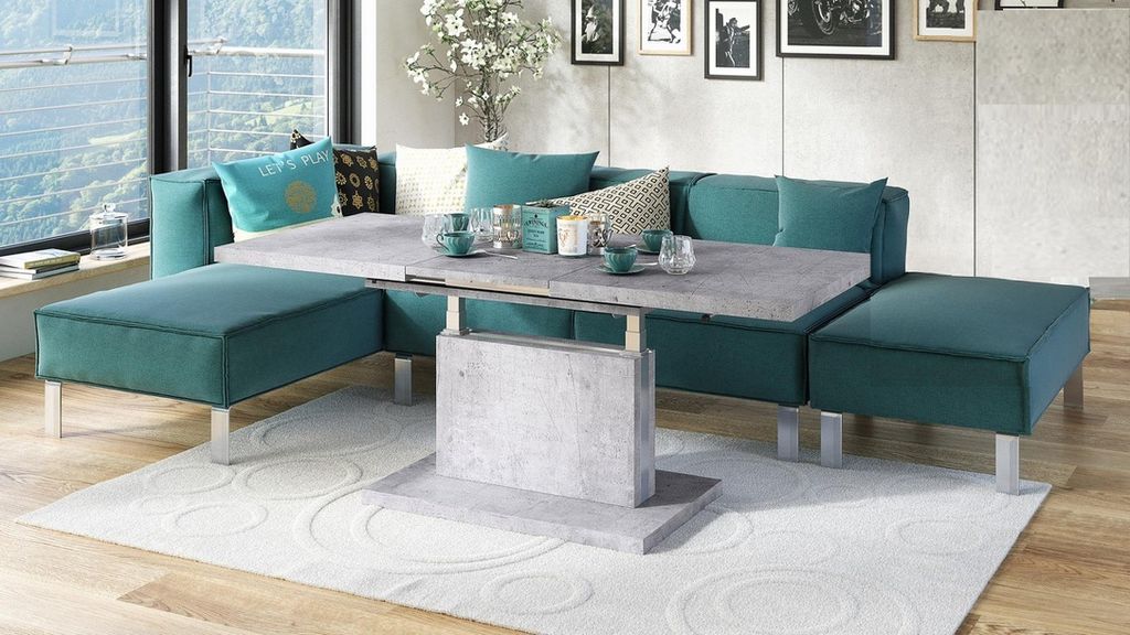 Design Couchtisch Tisch Aston stufenlos höhenverstellbar ausziehbar 120 bis 200cm Esstisch