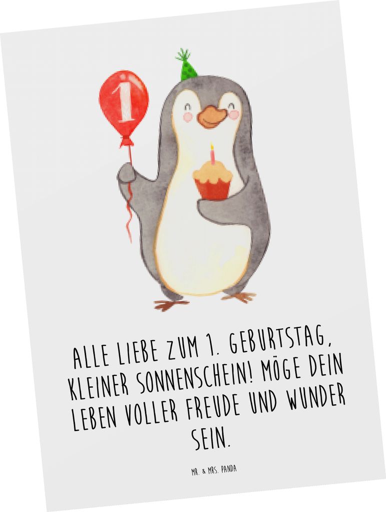 Mr. & Mrs. Panda Postkarte 1. Geburtstag Sonnenschein - Weiß - Geschenk, Postkarten, Happy Birthday, erster, Ansichtskarten, Geburtstagswünsche, ...