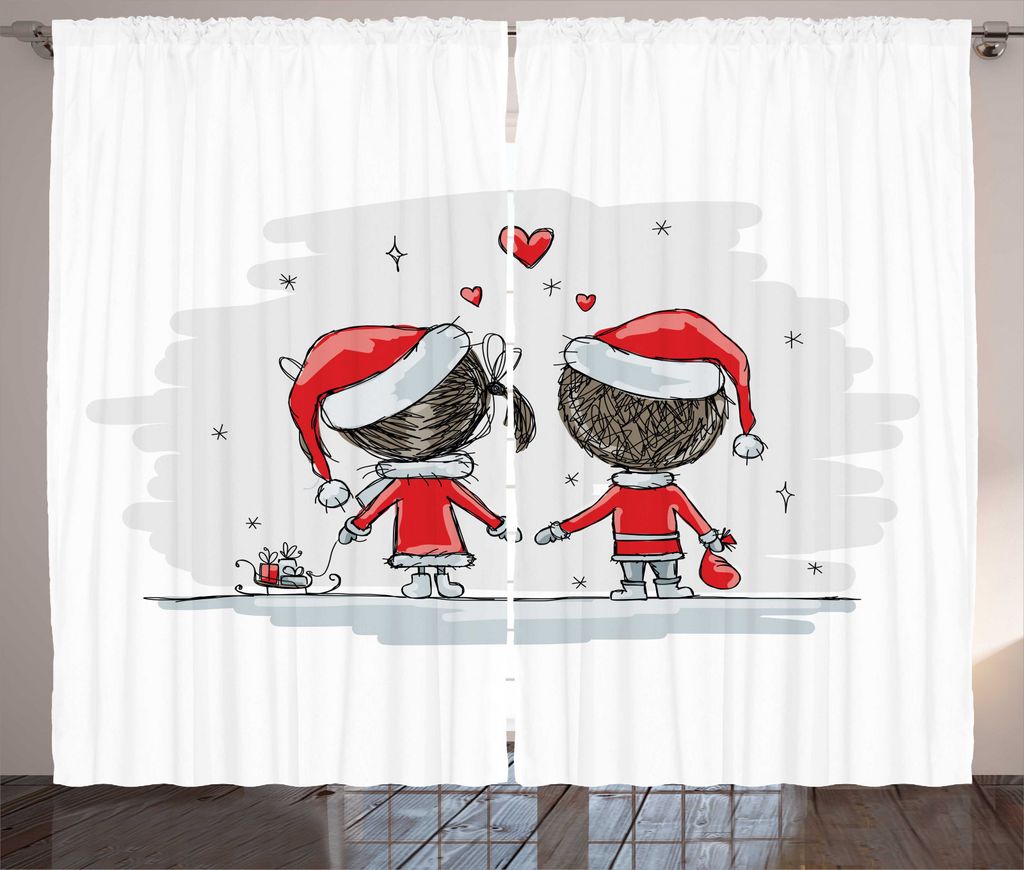 ABAKUHAUS Weihnachten Rustikaler Gardine, Kinder Weihnachten Kleider, Schlafzimmer Kräuselband Vorhang mit Schlaufen und Haken, 280 x 245 cm, Wei...