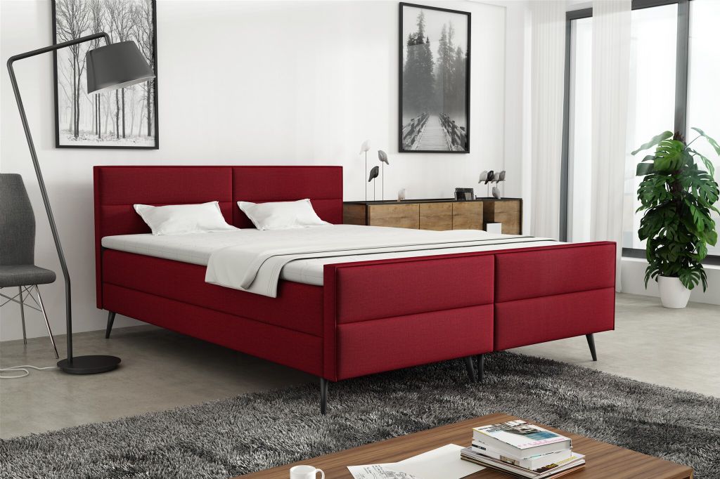 Boxspringbett Schlafzimmerbett GRANADA 200x200cm Stoff Fancy Rot