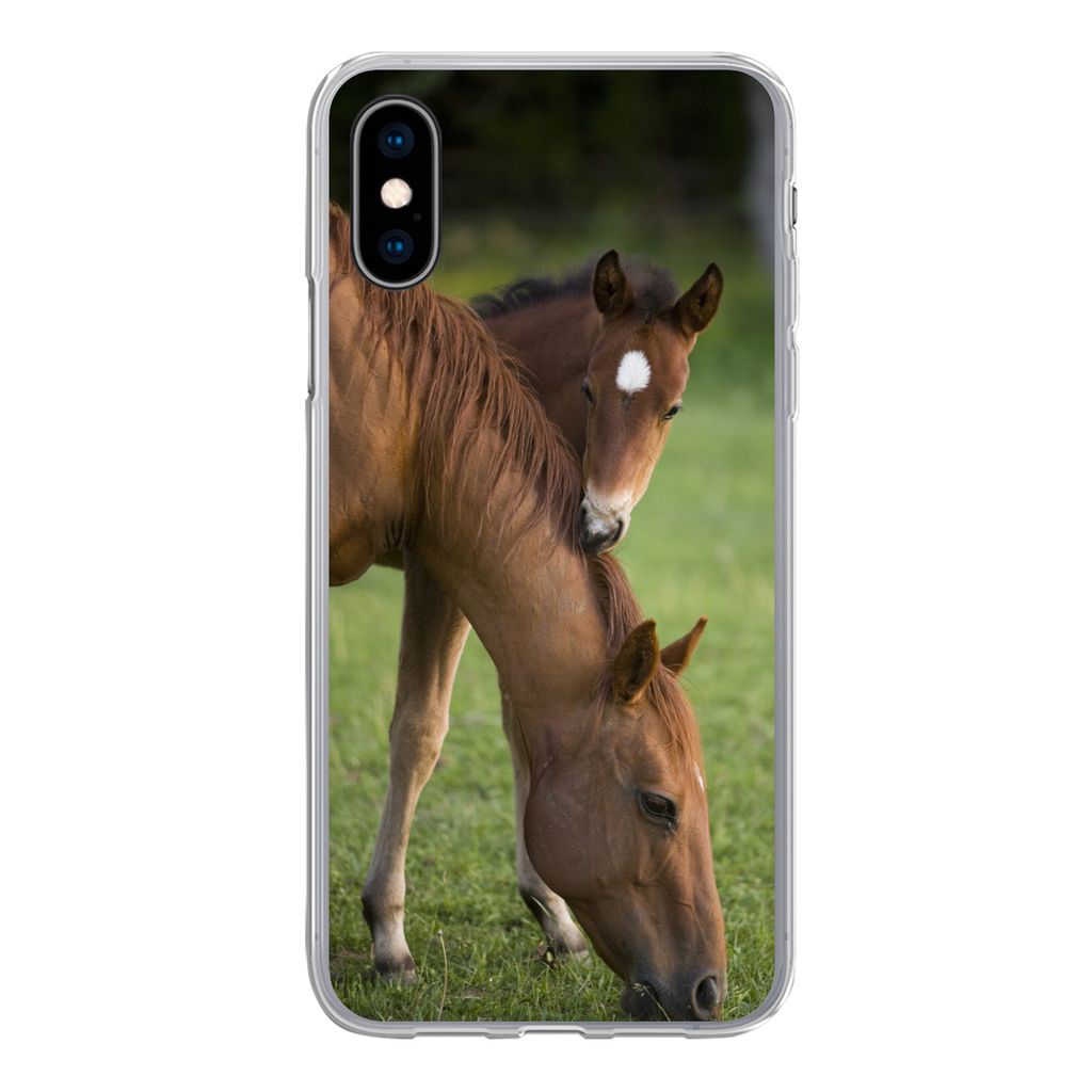 MuchoWow Handyhülle Schutzhülle Hülle für iPhone X Pferde - Gras - Porträt Silikon Softcase Handy Hülle - Handyhülle