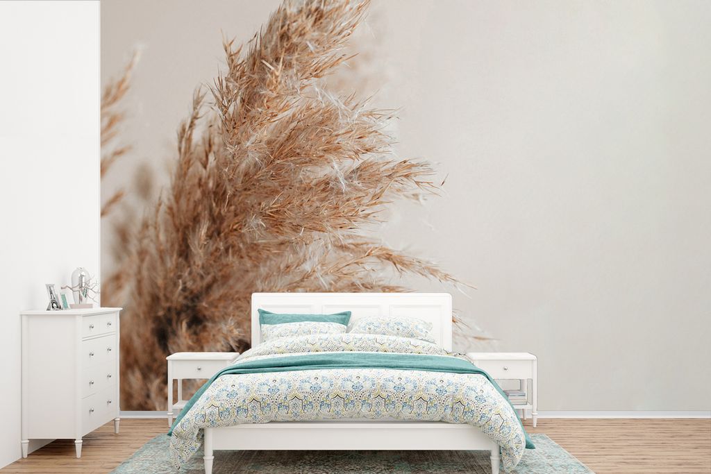 MuchoWow Fototapete für Wohnzimmer oder Schlafzimmer Wandtapete Vinyl Motivtapete Gras - Pflanzen - Natur - Pampasgras - 390x260 cm - Papiertapete