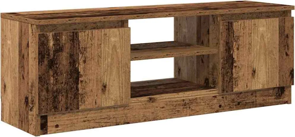 Meuble TV pour petit salon 102 cm aspect bois ancien rangement multimédia