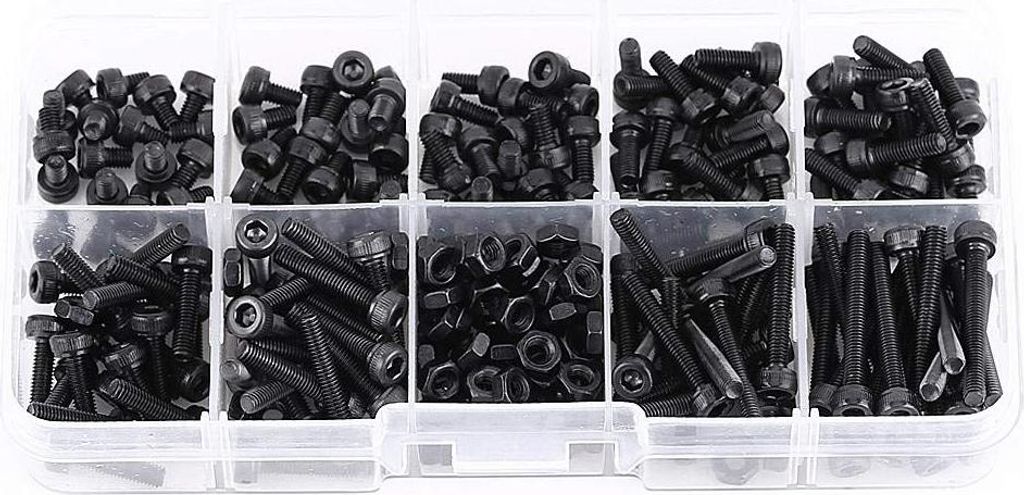 280 Stück Kap Kopf Innen Schraube Mutter Ausgang Schwarz M3 12,9 Metrische Maschinenverschluss Ausgangsset, Gewindelängen 4/5/6/8/10/12/16/20/25 mm