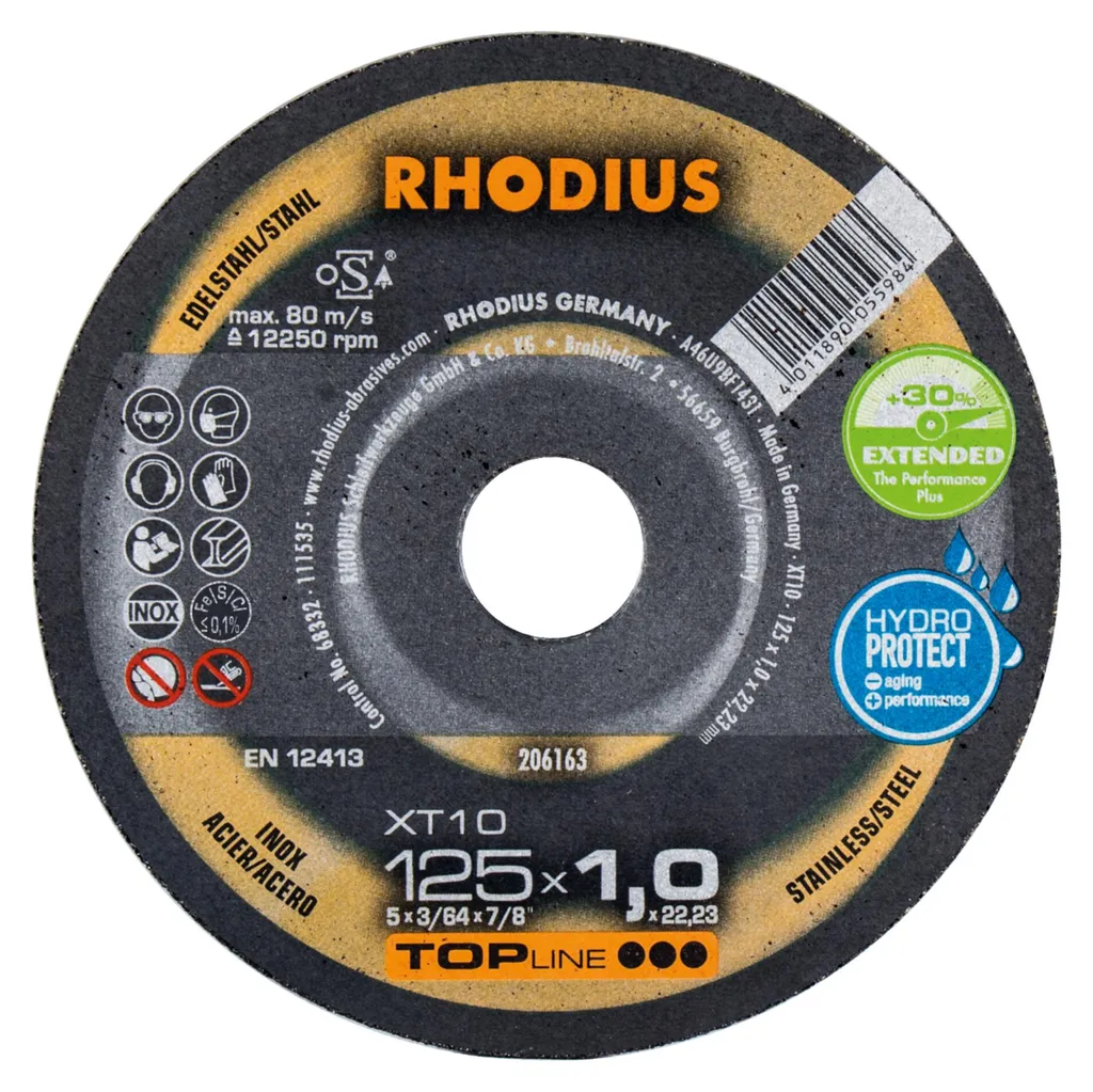 Lot de 25 Disques Meuleuse 125mm Rhodius pour Découper l'Acier et Inox